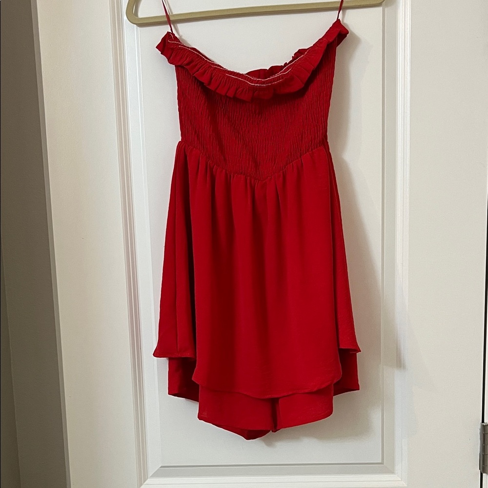 Timing Red Strapless Romper